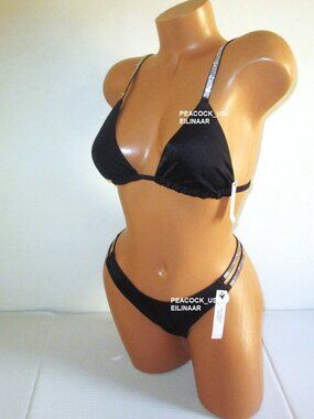 L/M Victoria Secret Swim Shine Strap Triangle Top Brazilian Bottom Bikini Set
